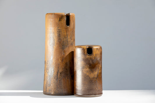 Pair of Tall Sandstone Brown Vases #03