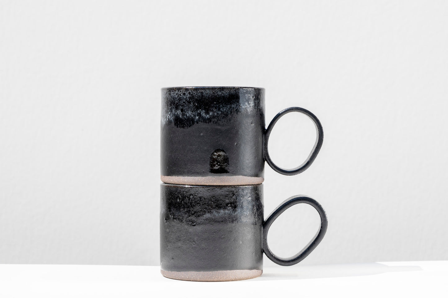 Set of Matte Black Stoneware Mugs