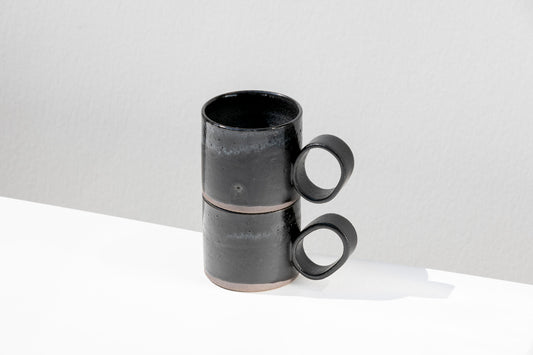 Set of Matte Black Stoneware Mugs