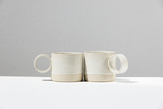 Set of 2 White Stoneware Mugs