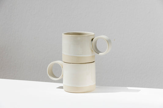Set of 2 White Stoneware Mugs