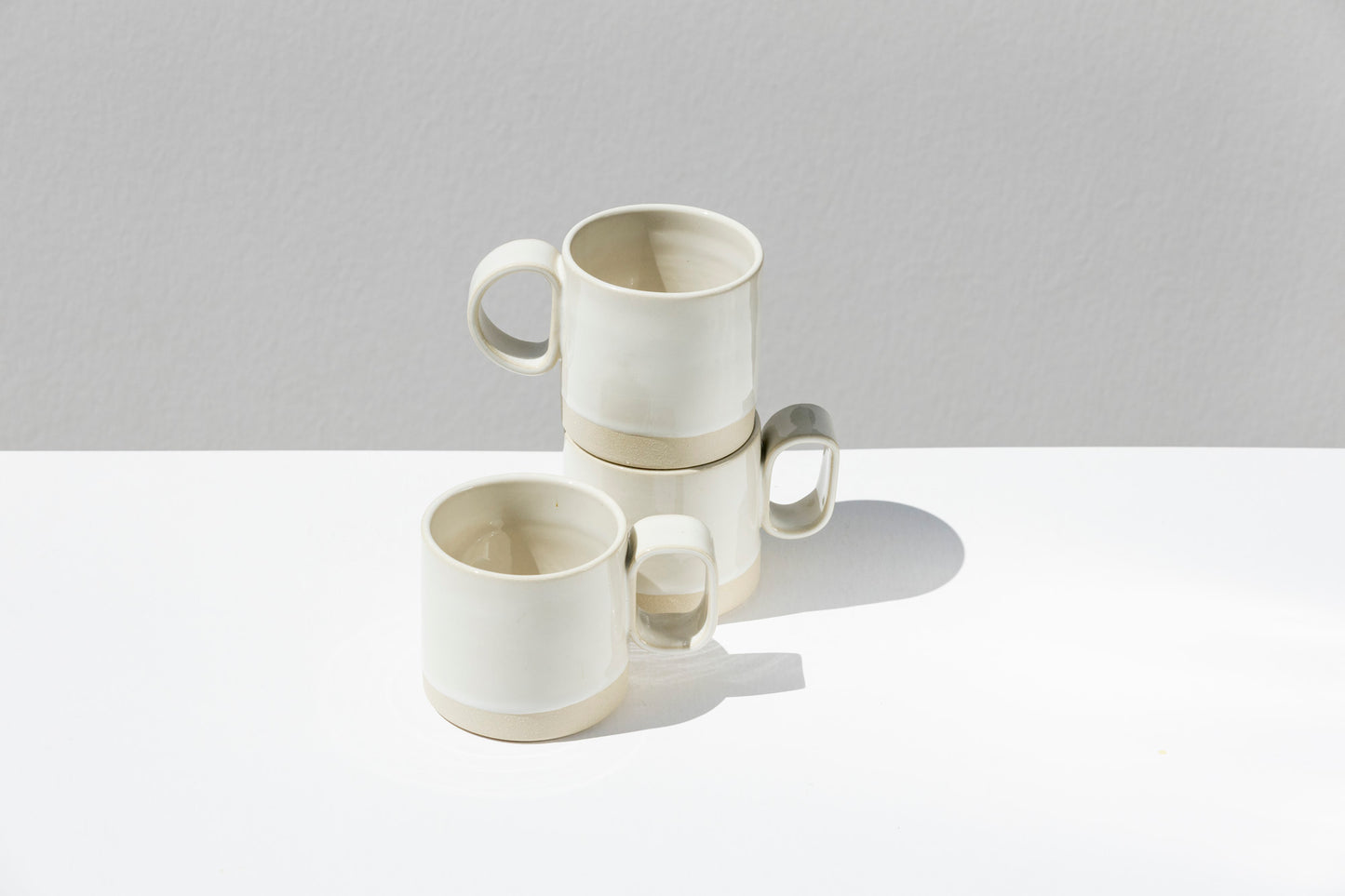 Set of 3 White Stoneware Mugs #02