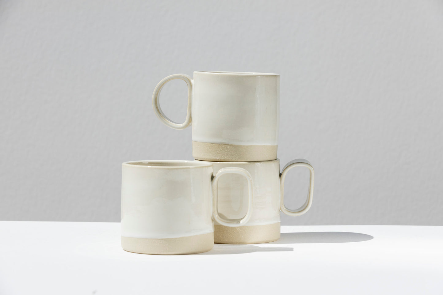 Set of 3 White Stoneware Mugs #02