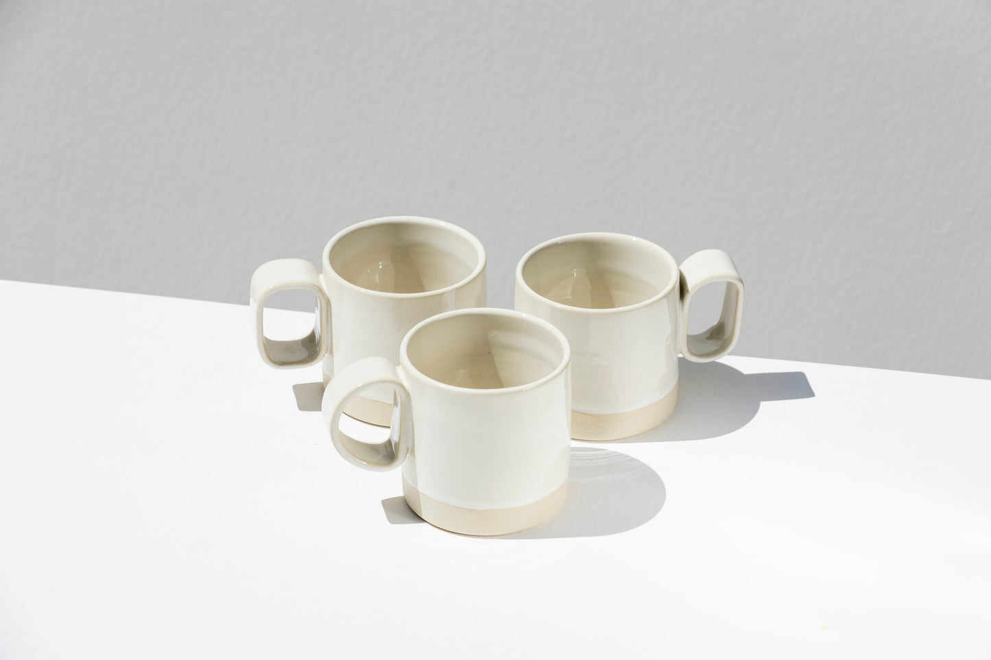 Set of 3 White Stoneware Mugs #02