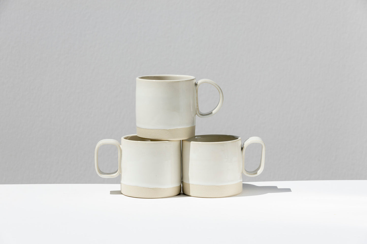 Set of 3 White Stoneware Mugs #02