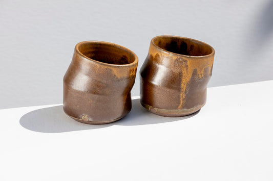 Set of 2 Sandstone Brown Kinked Cups #01