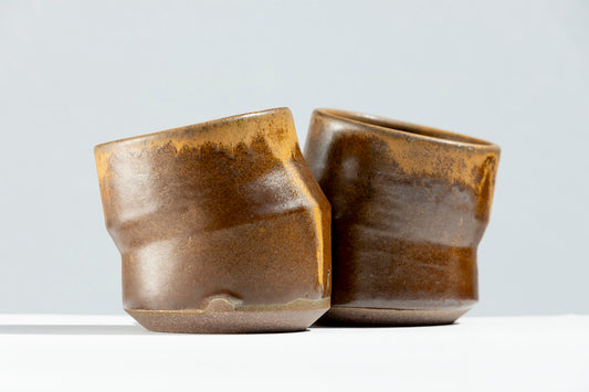 Set of 2 Sandstone Brown Kinked Cups #01