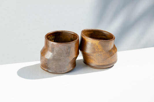 Set of 2 Sandstone Brown Kinked Cups #02