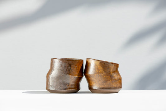 Set of 2 Sandstone Brown Kinked Cups #02