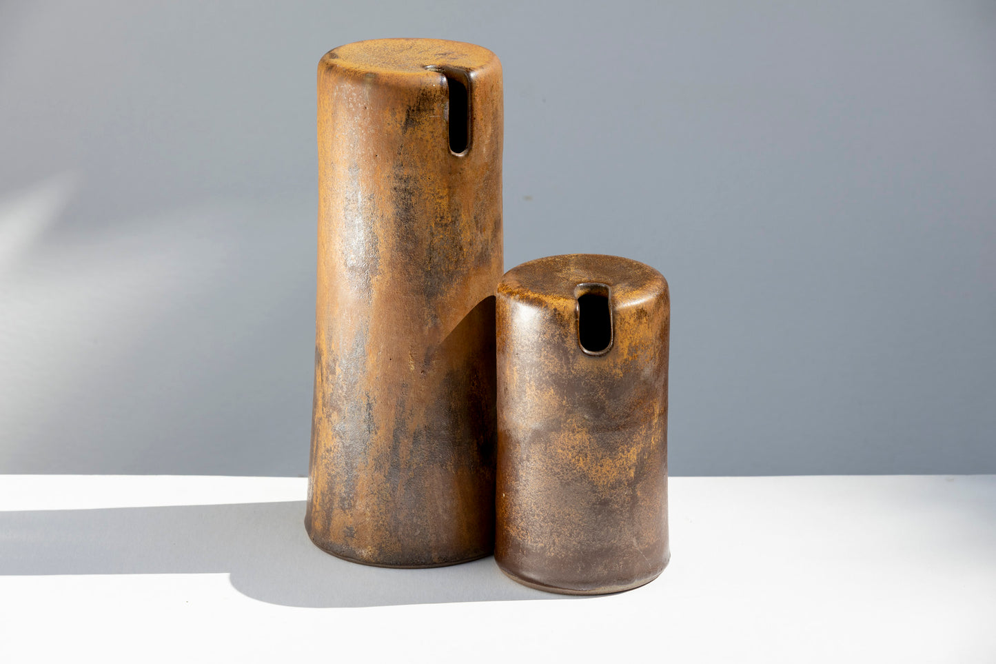 Pair of Tall Sandstone Brown Vases #03