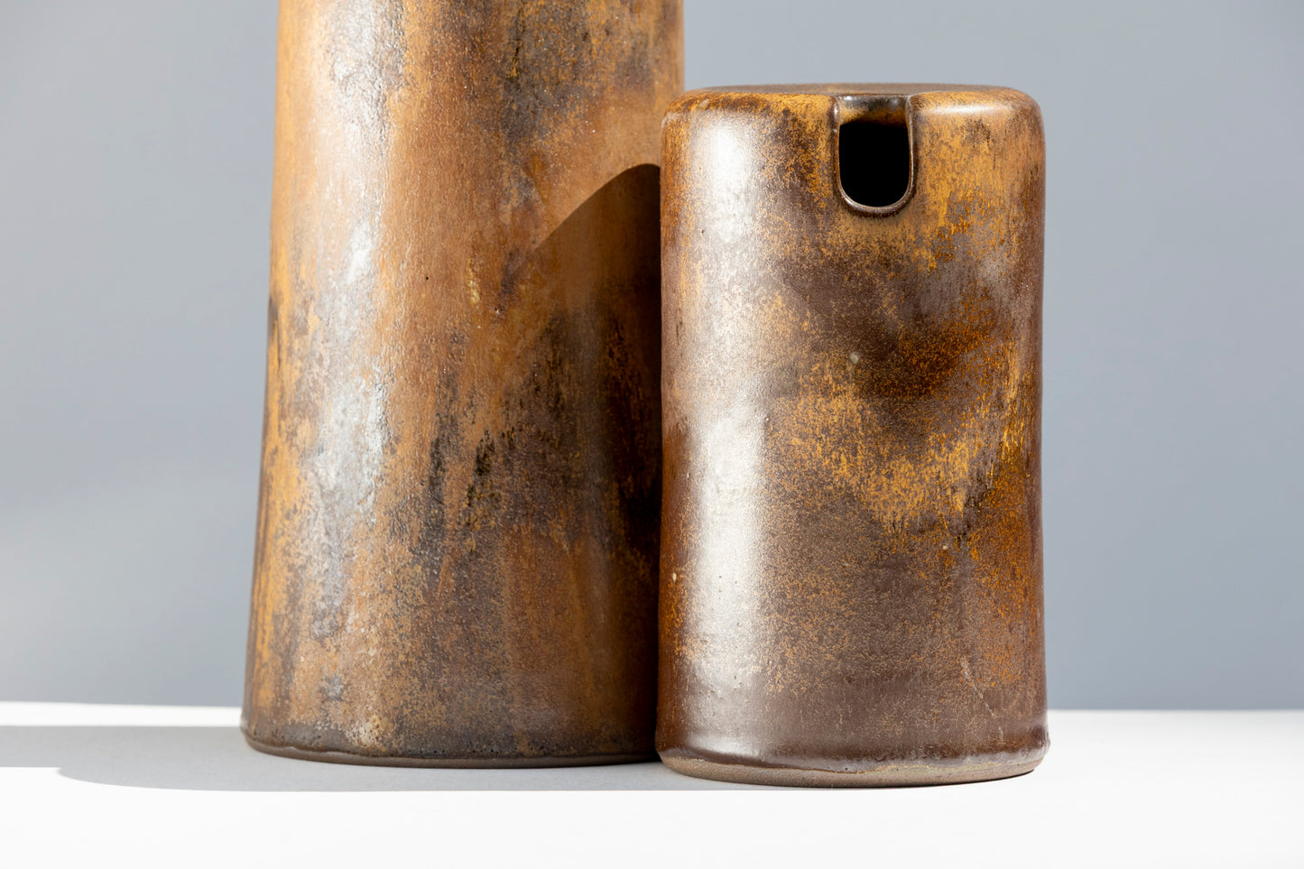 Pair of Tall Sandstone Brown Vases #03