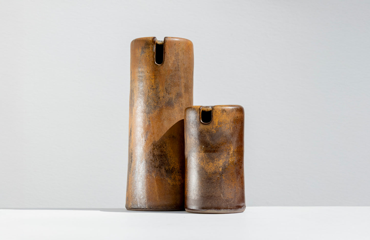 Pair of Tall Sandstone Brown Vases #03