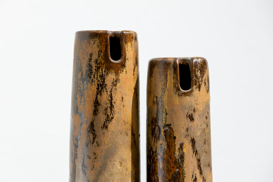 Pair of Tall Sandstone Brown Vases #02